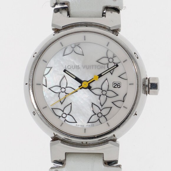 WATCH LOUIS VUITTON Q121C Tambour White shell SS/leather QZ - Picture 1 of 7
